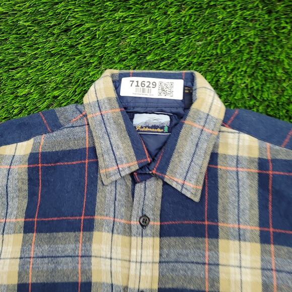 Vintage 90s Shadow Plaid Button Shirt Medium 21x29 Blue Yellow - Picture 3 of 11